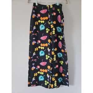VINTAGE FUN FRUIT COCKTAIL UMBRELLA PRINT WIDE LEG PANTS SIZE 4